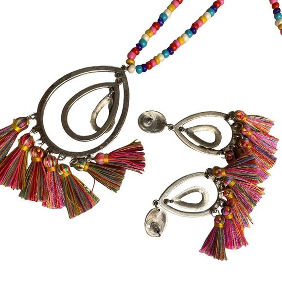 Casting Seed Bead Teardrop Tassel Post Earrings and matching Necklace - Picture 4 of 6